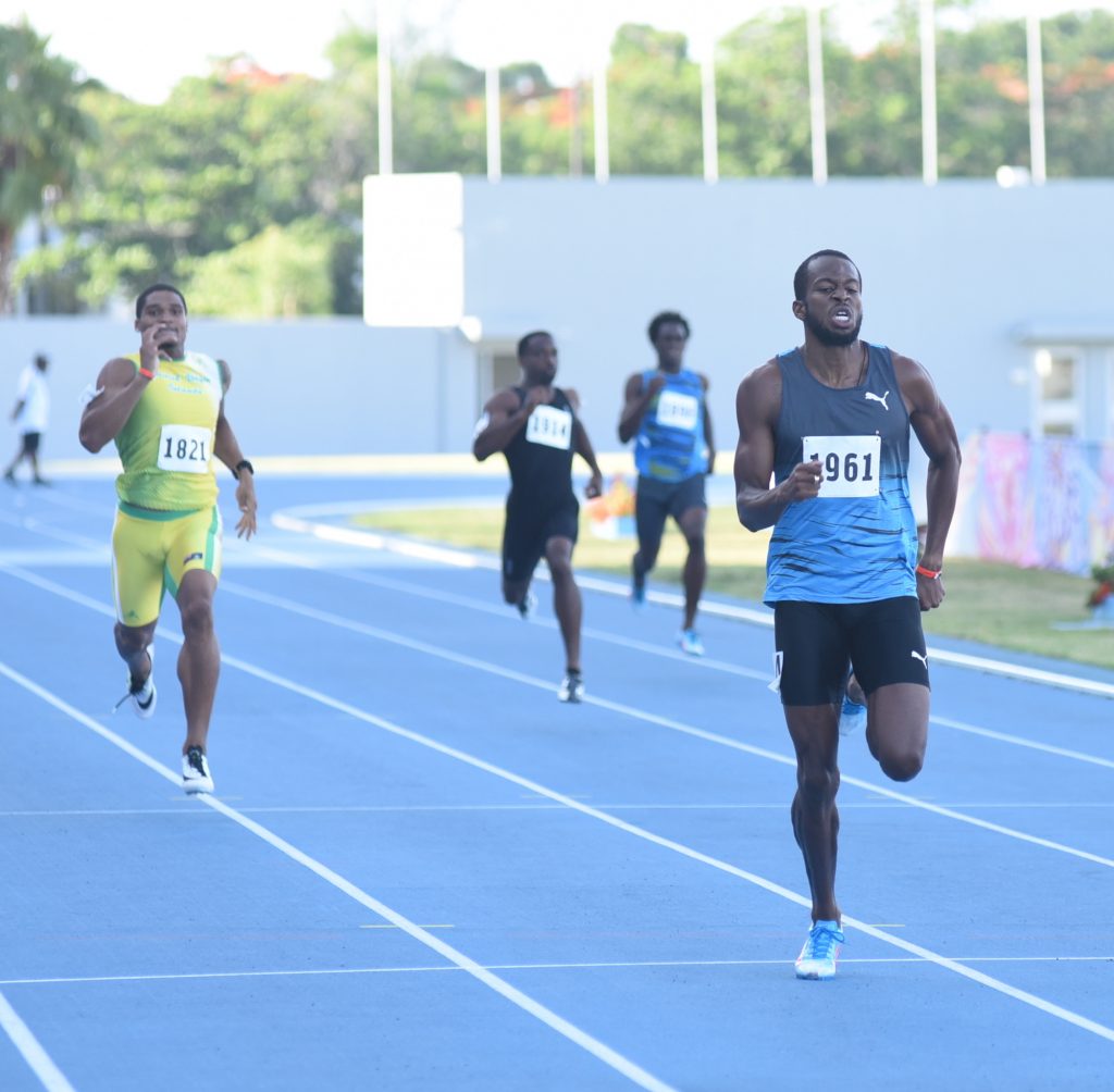 Deon Lendore of Trinidad and Tobago wins the men's 400m at the Blue Marlin Track and Field Classic on July 10, 2016
