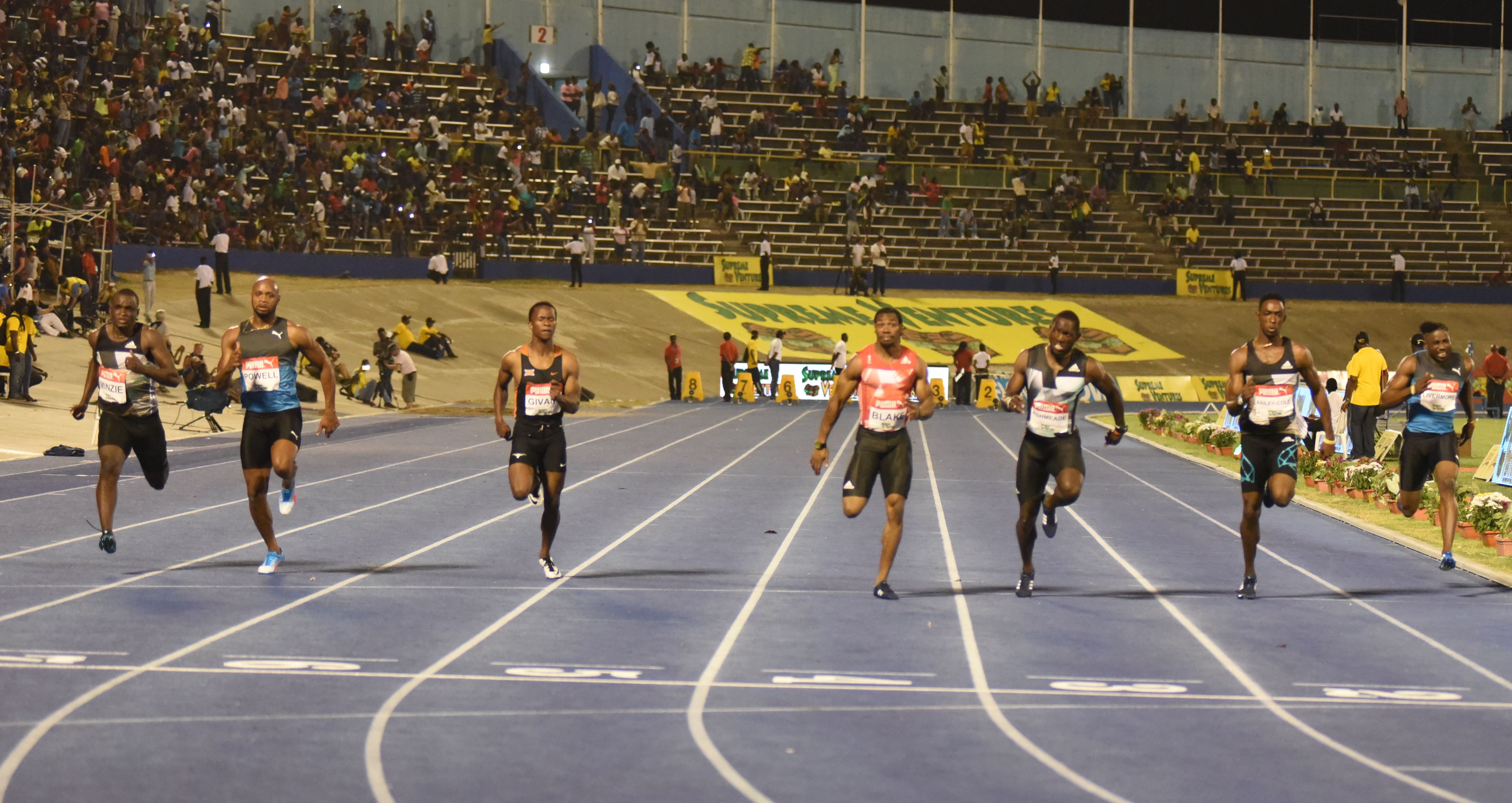 Drama in the Men 100, but Blake prevails