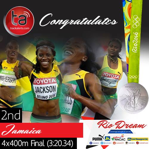 Jamaica ladies win 4x400m silver #Rio2016