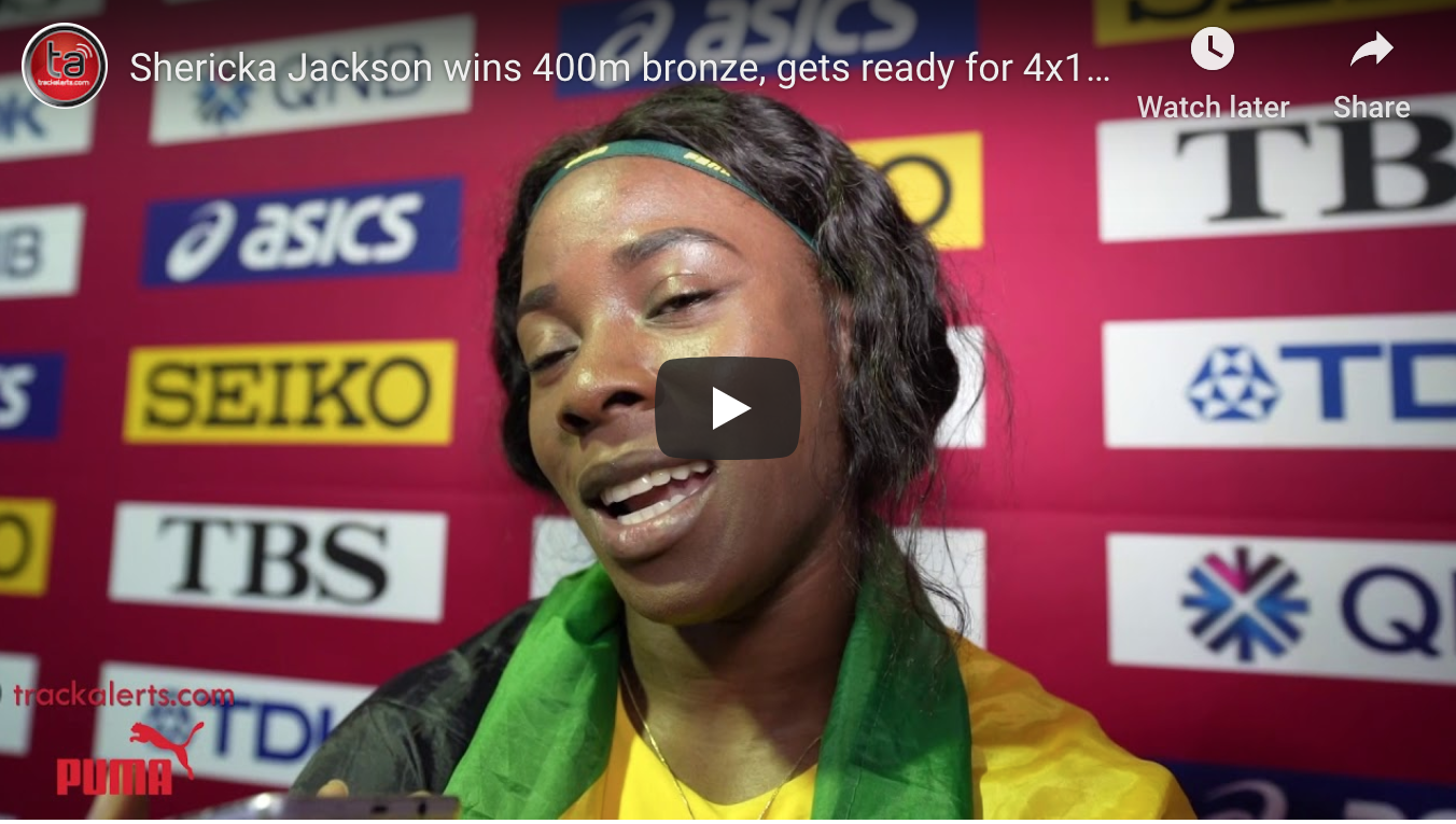 Shericka Jackson said she ran “pretty good race” and is happy with her bronze medal.