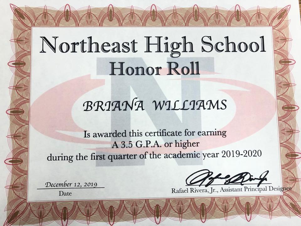 Briana Williams attends Northeast High School in Oakland Park, Fla.