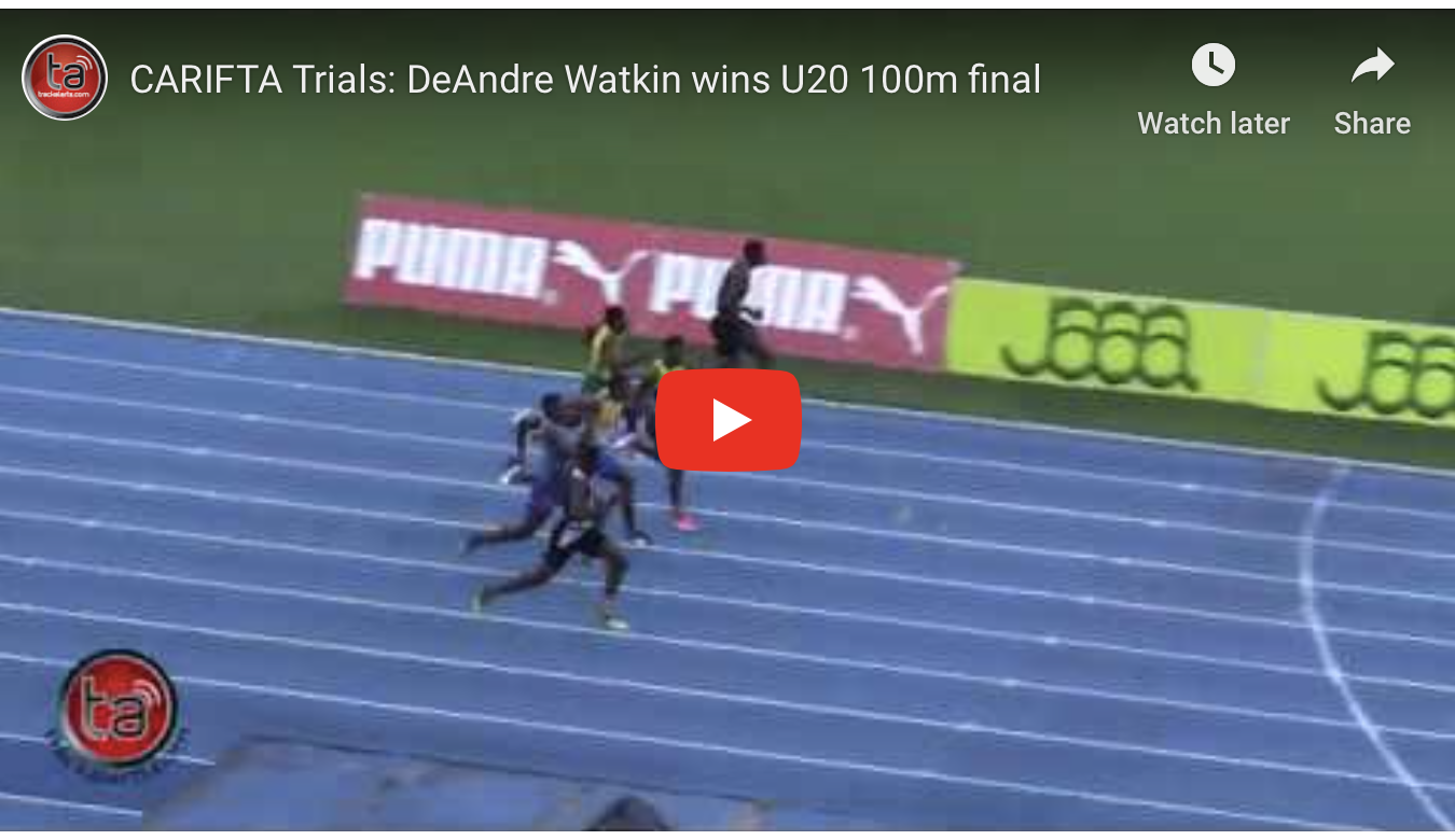 CARIFTA Trials VIDEO: DeAndre Watkin wins U20 100m final