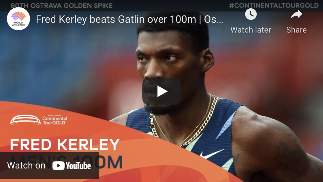 Watch Fred Kerley beat Justin Gatlin in Ostrava 100m