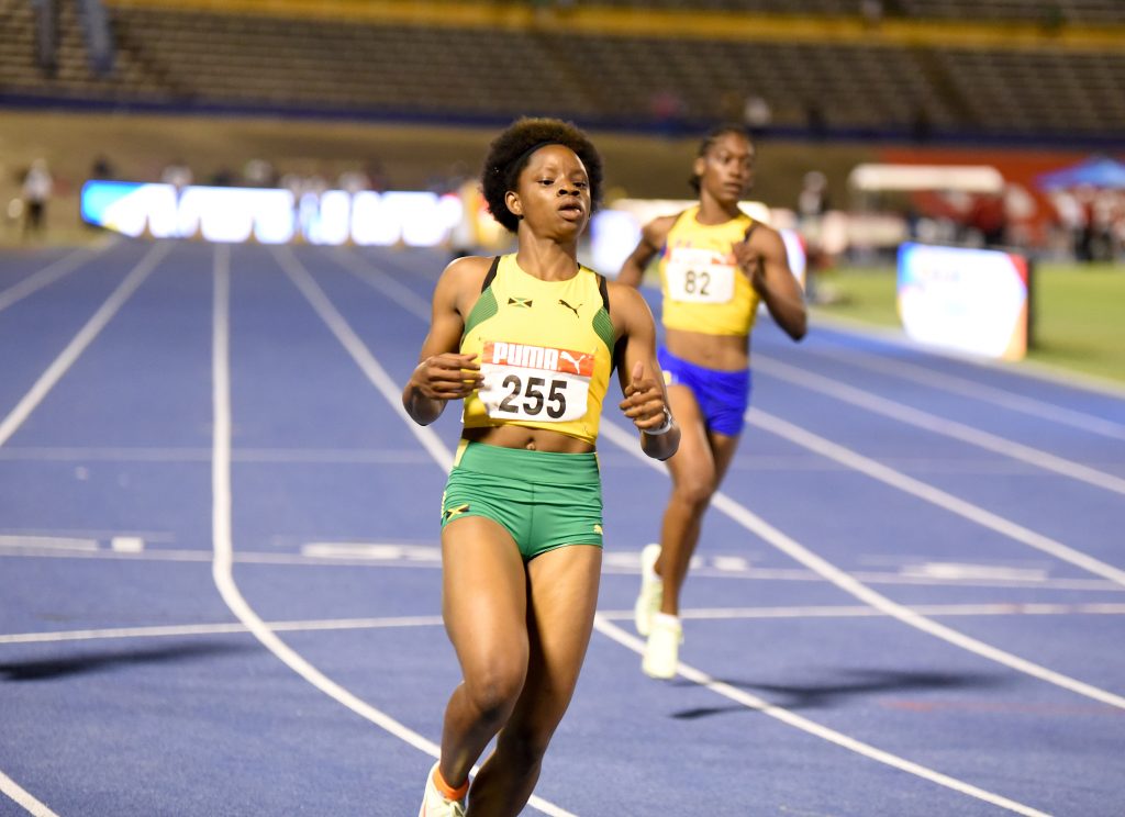 Tina Clayton wins the U20 girls' 100m final in 11.22 at Carifta Games 2022