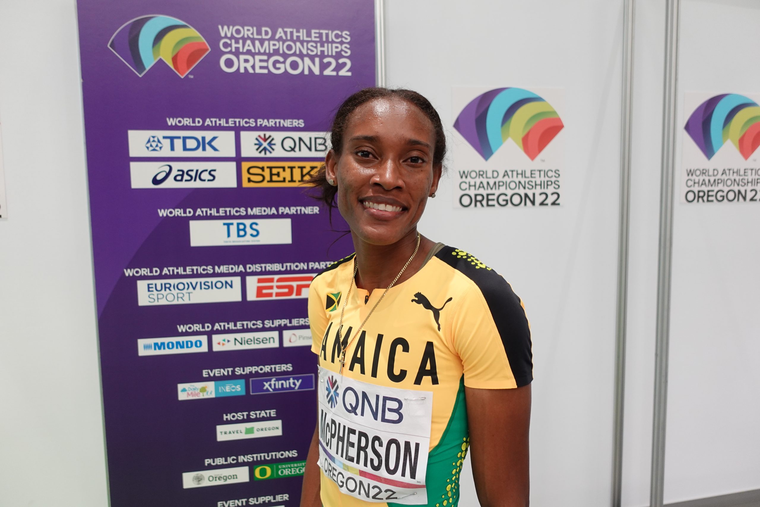 Stephenie-Ann McPherson of Barbados at the Oregon22 World Athletics Championships in Eugene, USA