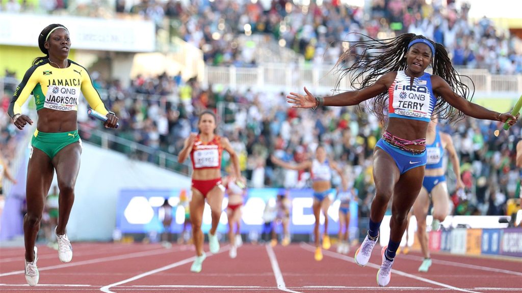 USA won the women's 4x100m relay final ahead of Jamaica at the Oregon22 World Athletics Championships