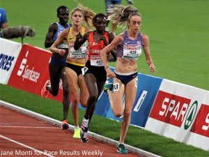 Yasemin Can of Turkey on her way to winning her second European Athletics Championships 10,000m title at Olympic Stadium in Münich (photo by Jane Monti for Race Results Weekly)