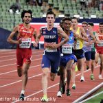 Mohamed Katir of Spain, Jakob Ingebrigtsen of Norway and Yemaneberhan Crippa of Italy battle for the 5000m title at the 2022 European Athletics Championships (photo by Jane Monti for Race Results Weekly)