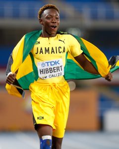 Jaydon Hibbert of Jamaica is the winner of the men's triple jump at the Cali22 World Athletics U20 Championships. He won with a championship record of 17.27m