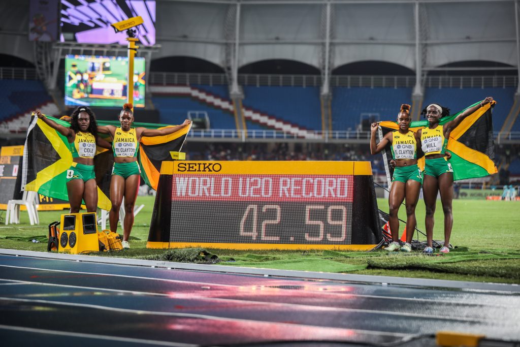 Jamaica 4x100m girls set new world record at the World Athletics U20 Championships in Cali, Colombia