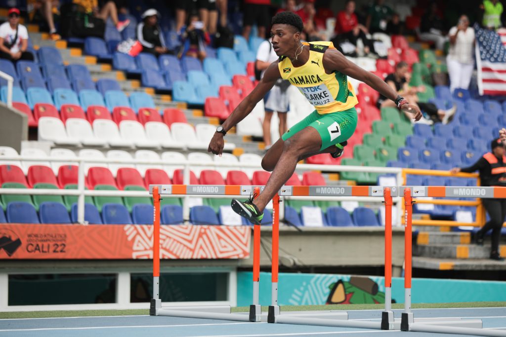 Roshawn Clarke won his heat of the men's 400m hurdles at the World U20 Championships in Cali, Colombia