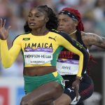 Elaine Thompson-Herah won her first Commonwealth Games title, clocking 10.95 (+0.4) to beat Julien Alfred 11.01 and Daryll Neita 11.07