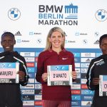 Three of the women who are in contention for the title at the 2022 BMW Berlin Marathon: Rosemary Wanjiru (KEN), Keira D'Amato (USA) and Vibian Chepkirui (KEN)