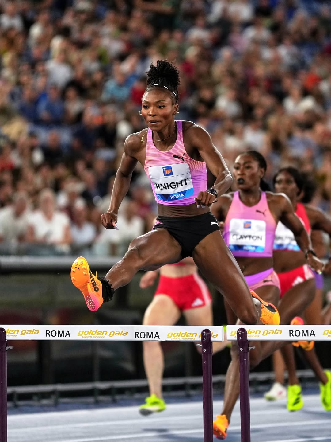 Andrenette Knight wins the women's 400m hurdles at the Rome Diamond League